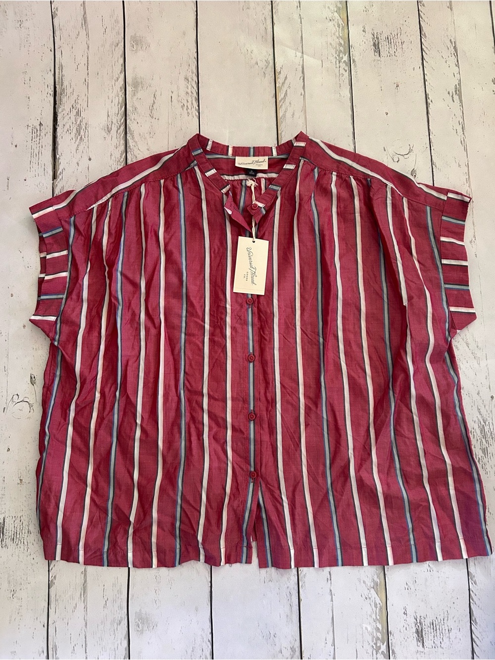 Sz XL Universal Thread Raspberry Pink Striped Button-Up Blouse